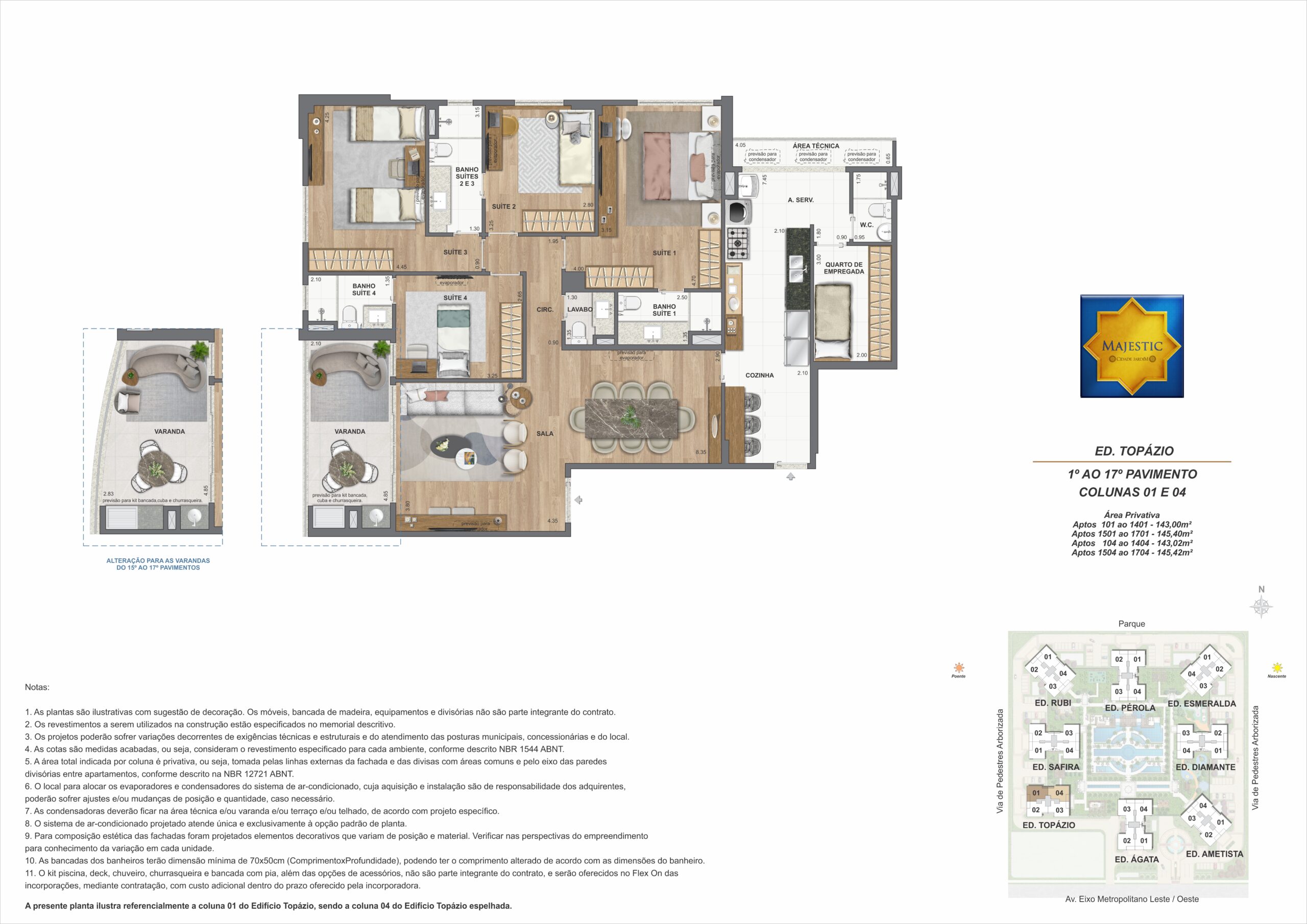 Planta Apartamento Tipo Coluna 1 - Majestic 143m² 4 Suítes