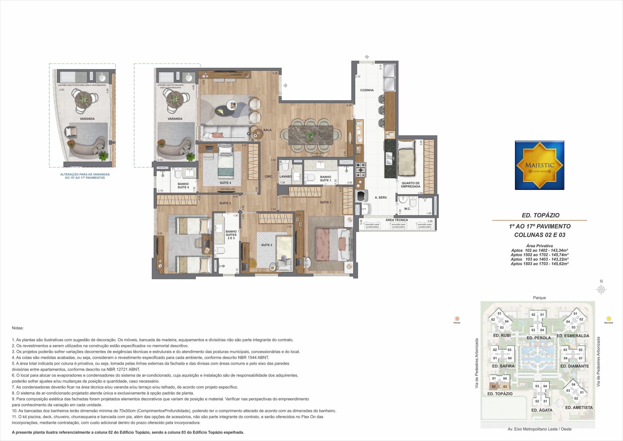 Planta Apartamento Tipo Coluna 2 - Majestic 145m² 4 Suítes