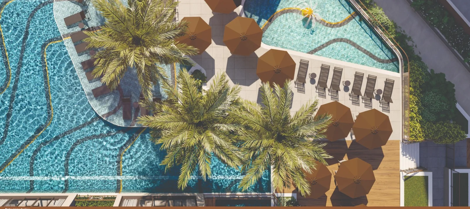 Render aéreo preliminar das piscinas do WE Barra by Living